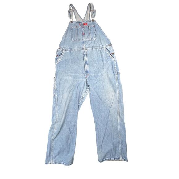 Dickies Dungaree Blue Denim Bib Overalls Sz 42x30 Streetwear Carpenter Thrashed - Picture 1 of 6